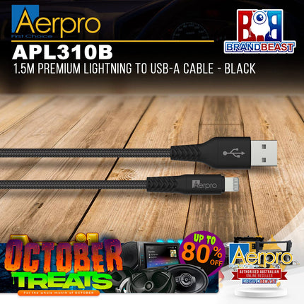 Aerpro APL310B 1.5M Premium Lightning to USB-A Cable - Black