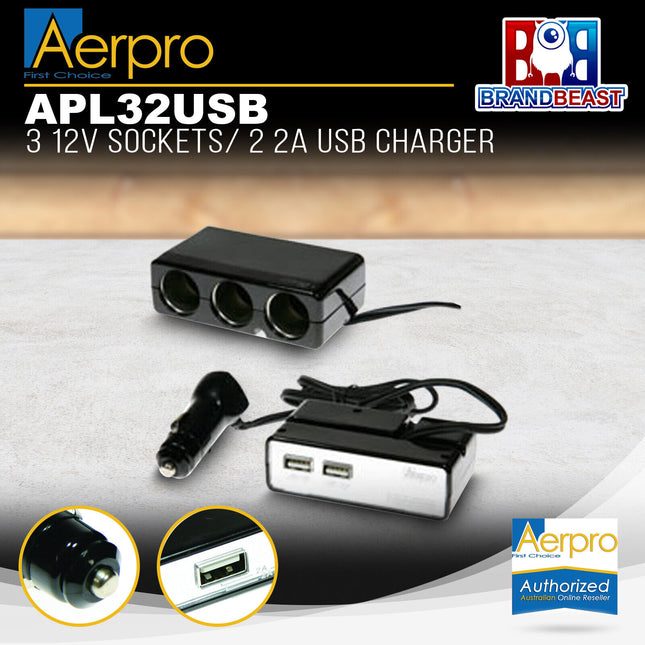 Aerpro APL32USB 3 12V Sockets / 2 2A USB Charger
