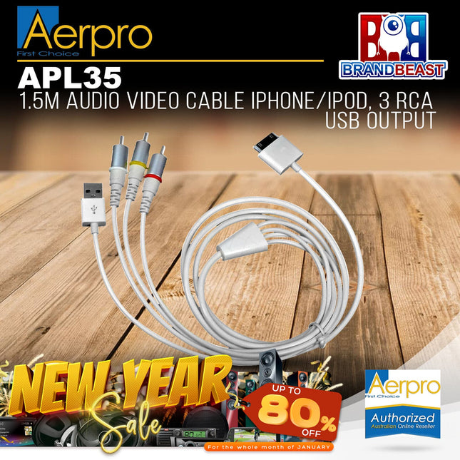 Aerpro APL35 1.5M Audio Video Cable For iPhone/iPod (3 RCA & USB Output)