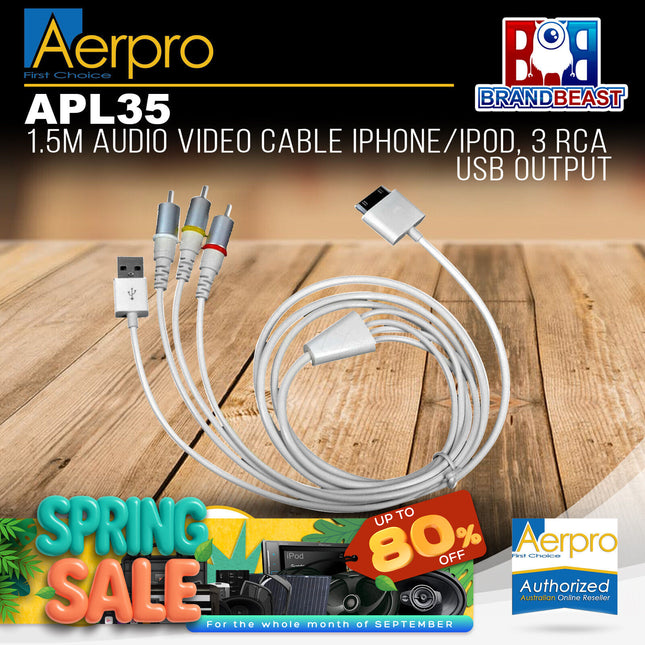 Aerpro APL35 1.5M Audio Video Cable For iPhone/iPod (3 RCA & USB Output)