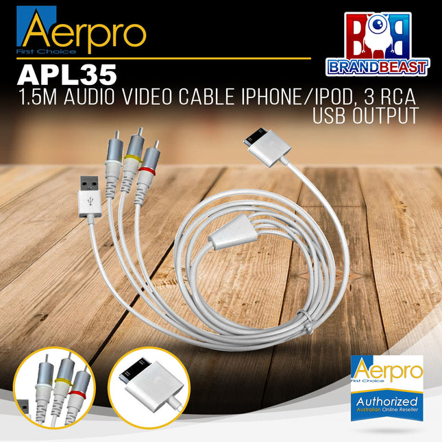 Aerpro APL35 1.5M Audio Video Cable For iPhone/iPod (3 RCA & USB Output)