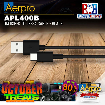 Aerpro APL400B 1M USB-C To USB-A Cable - Black