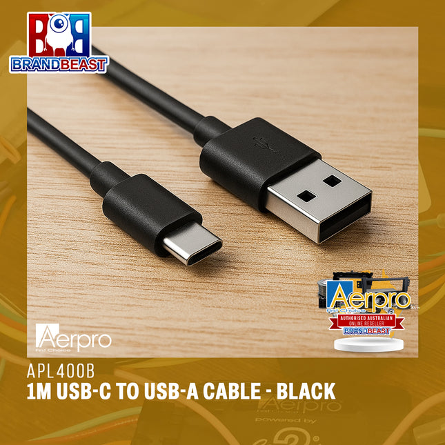 Aerpro APL400B 1M USB-C To USB-A Cable - Black