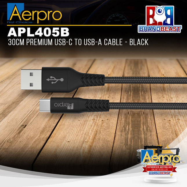 Aerpro APL405B 30cm Premium USB-C to USB-A Cable - Black
