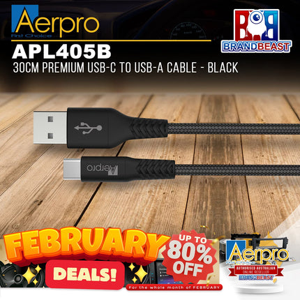 Aerpro APL405B 30cm Premium USB-C to USB-A Cable - Black