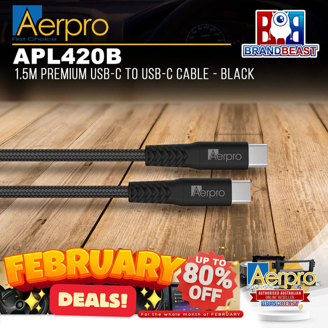 Aerpro APL420B 1.5M Premium USB-C To USB-C Cable - Black