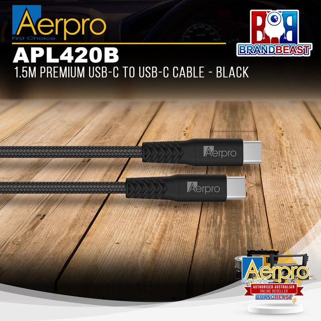 Aerpro APL420B 1.5M Premium USB-C To USB-C Cable - Black