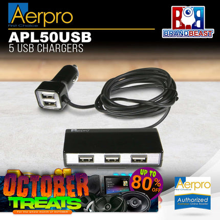 Aerpro APL50USB 5 USB Chargers w/ 1.8m Cable