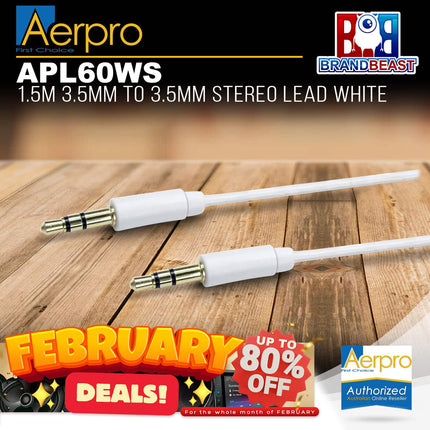 Aerpro APL60WS 1.5m White 3.5mm to 3.5mm Stereo Lead