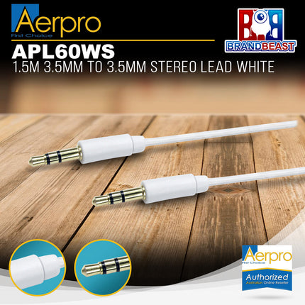 Aerpro APL60WS 1.5m White 3.5mm to 3.5mm Stereo Lead