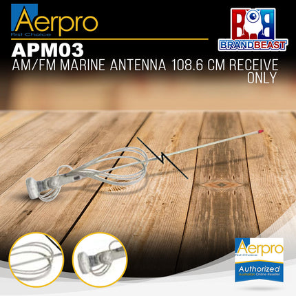 Aerpro APM03 108.6cm AM/FM Marine Antenna Receive Only