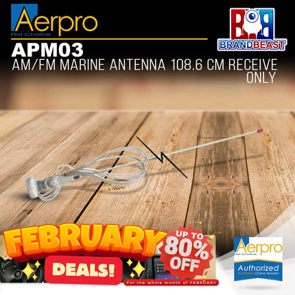 Aerpro APM03 108.6cm AM/FM Marine Antenna Receive Only