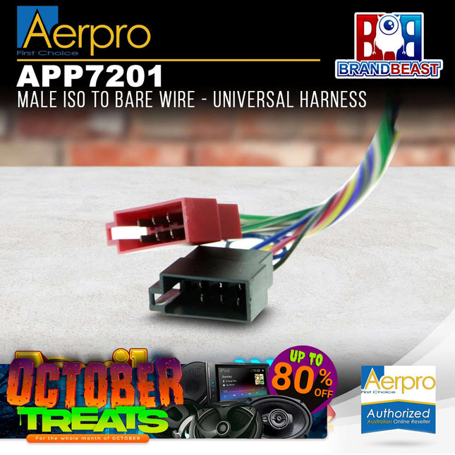 Aerpro APP7201 Male ISO to Bare Wire Harness