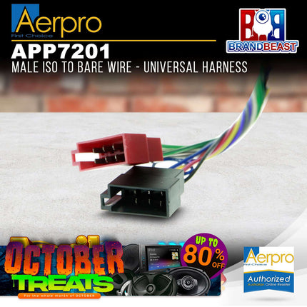 Aerpro APP7201 Male ISO to Bare Wire Harness