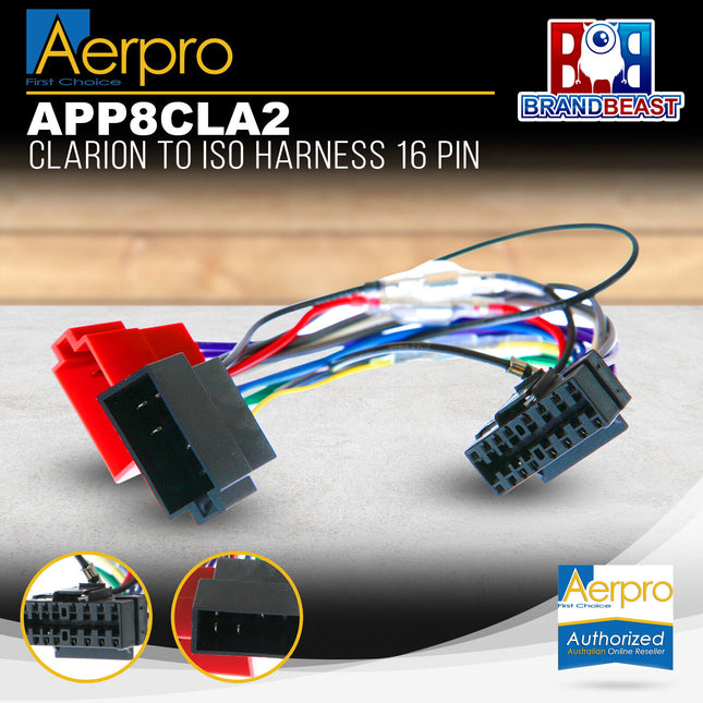 Aerpro APP8CLA2 APP8 Secondary ISO Harness to Suit Clarion Headunits