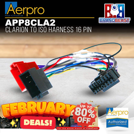 Aerpro APP8CLA2 APP8 Secondary ISO Harness to Suit Clarion Headunits