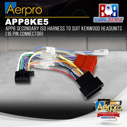 Aerpro APP8KE5 APP8 Secondary ISO Harness Suit Kenwood Headunits - 16 Pin