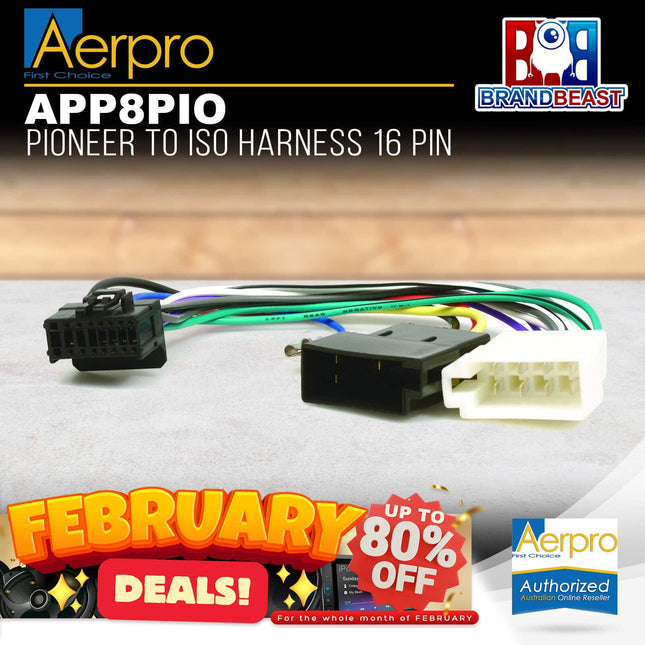 Aerpro APP8PIO APP8 Secondary ISO Harness to Suit Pioneer Headunits