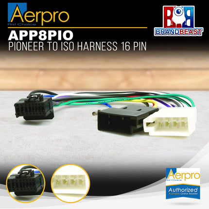 Aerpro APP8PIO APP8 Secondary ISO Harness to Suit Pioneer Headunits
