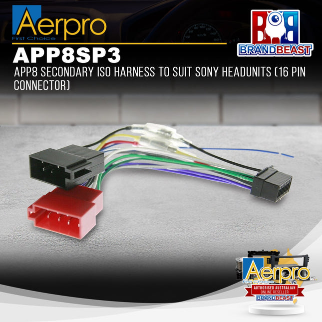 Aerpro APP8SP3 APP8 Secondary ISO Harness to Suit Sony Headunits