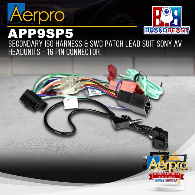 Aerpro APP9SP5 Secondary ISO Harness & SWC Patch Lead Suit Sony AV Headunits ‚Äì 16 PIN Connector