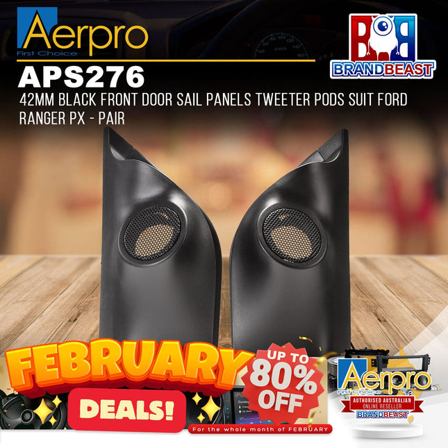 Aerpro APS276 42mm Black Front Door Sail Panels Tweeter Pods Suit Ford Ranger PX