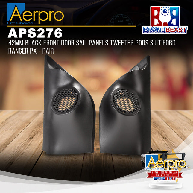 Aerpro APS276 42mm Black Front Door Sail Panels Tweeter Pods Suit Ford Ranger PX