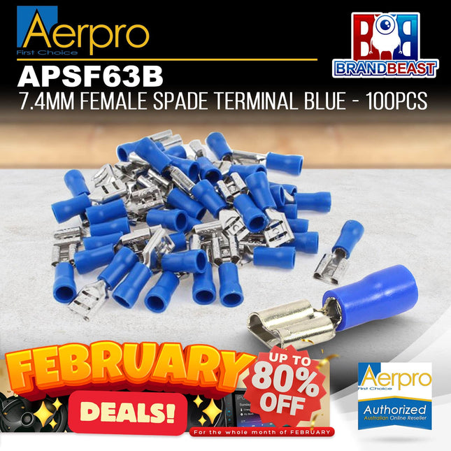 Aerpro APSF63B 7.4mm Female Spade Terminal Blue - 100pcs