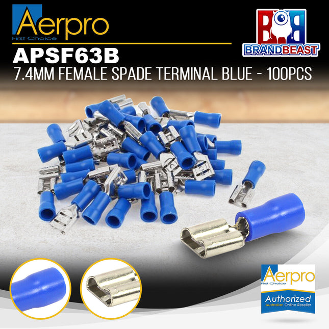 Aerpro APSF63B 7.4mm Female Spade Terminal Blue - 100pcs