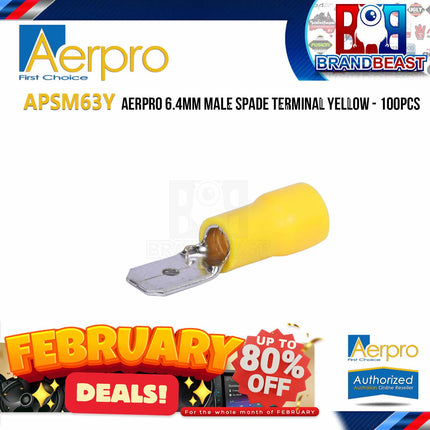 Aerpro APSM63Y 6.4mm Male Spade Terminal Yellow - 100pcs