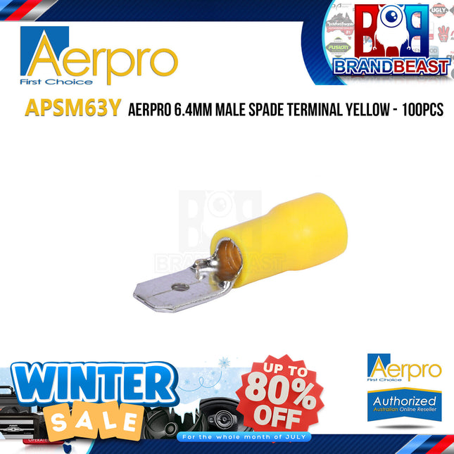 Aerpro APSM63Y 6.4mm Male Spade Terminal Yellow - 100pcs
