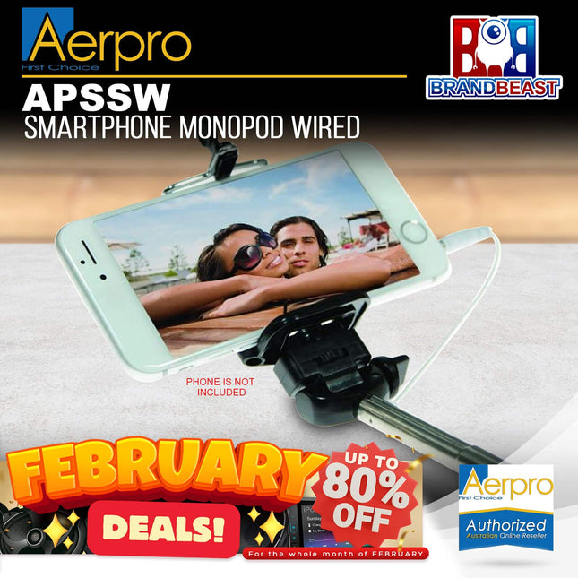 Aerpro APSSW Smartphone Monopod Wired with Built In Shutter Function