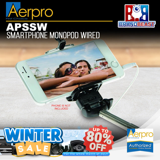 Aerpro APSSW Smartphone Monopod Wired with Built In Shutter Function