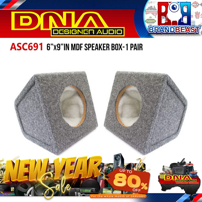 DNA ASC691 6x9&quot; Grey MDF Mobile Audio Sealed Speaker Boxes - 1 Pair