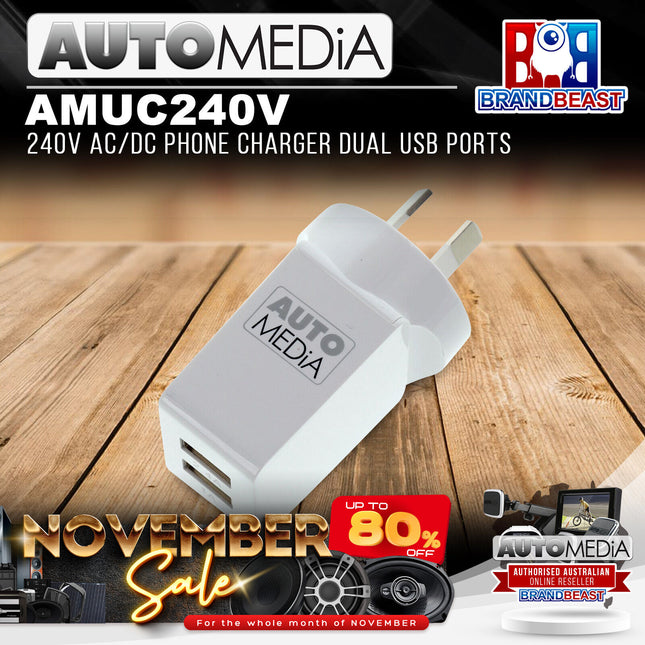Automedia AMUC240V 3.4A Dual USB AC Fast Charger