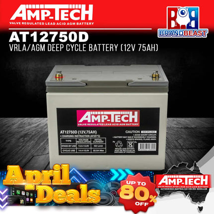 Amp-Tech AT12750D VRLA/AGM Deep Cycle Battery (12V 75Ah)