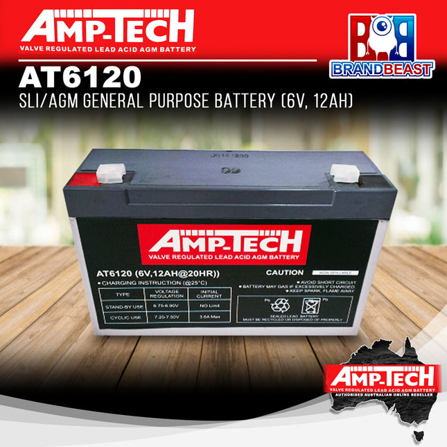 Amp-Tech AT6120 SLI/AGM General Purpose Battery (6V, 12Ah)