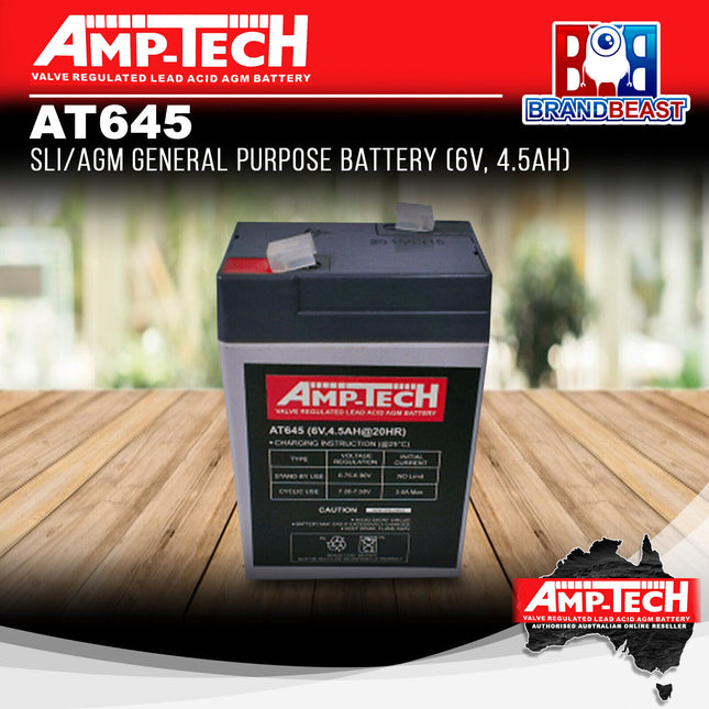 Amp-Tech AT645 SLI/AGM General Purpose Battery (6V, 4.5Ah)