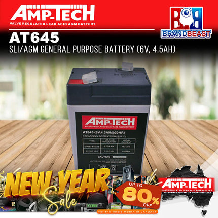 Amp-Tech AT645 SLI/AGM General Purpose Battery (6V, 4.5Ah)