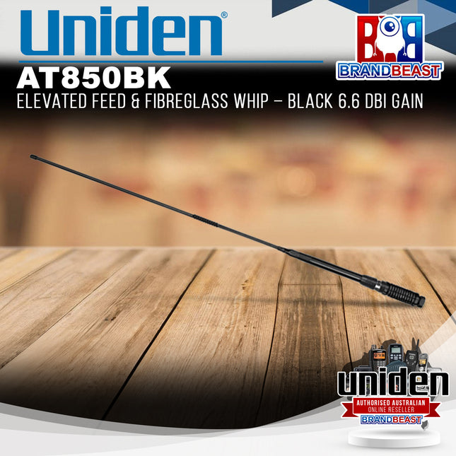 Uniden AT850BK Elevated Feed & Fibreglass Whip – Black 6.6 dBi Gain