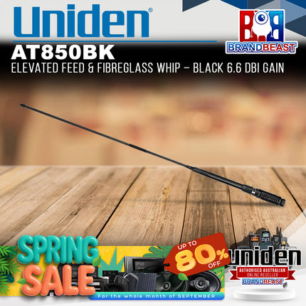 Uniden AT850BK Elevated Feed & Fibreglass Whip – Black 6.6 dBi Gain