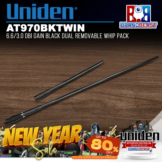 Uniden AT970BKTWIN 6.6/3.0 dBi Gain Black Dual Removable Whip Pack