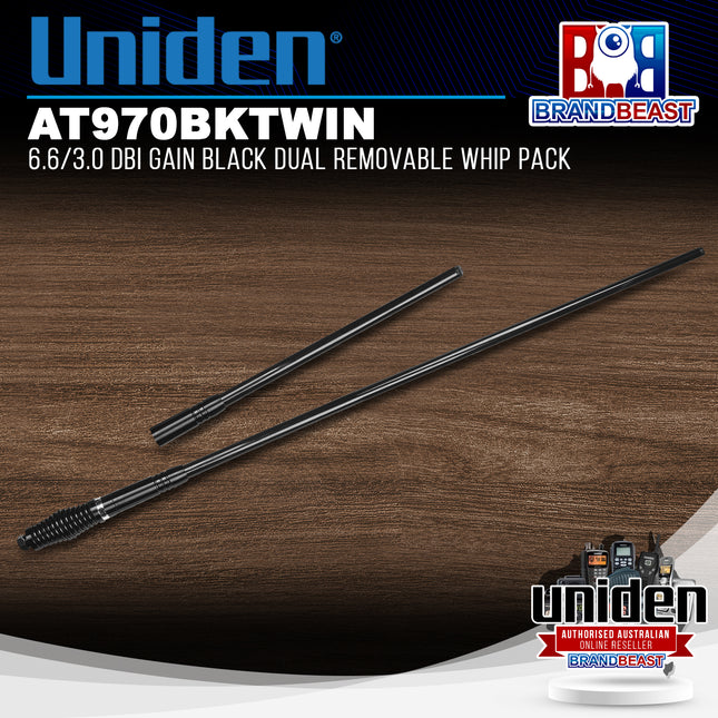 Uniden AT970BKTWIN 6.6/3.0 dBi Gain Black Dual Removable Whip Pack