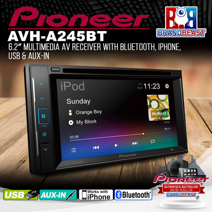 Pioneer AVH-A245BT 6.2" Multimedia AV Receiver with Bluetooth/iPhone/USB/Aux-In