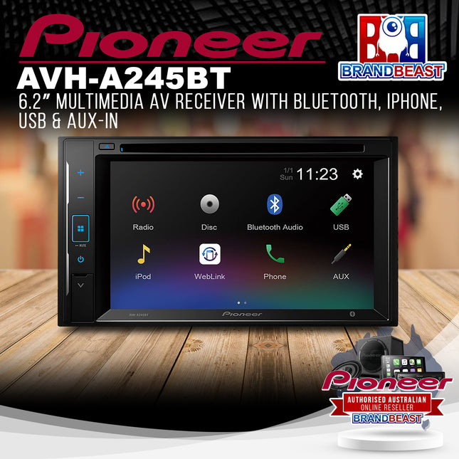 Pioneer AVH-A245BT 6.2" Multimedia AV Receiver with Bluetooth/iPhone/USB/Aux-In