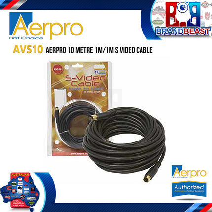 Aerpro AVS10 10 Metre 1 Male to 1 Male S-Video Cable