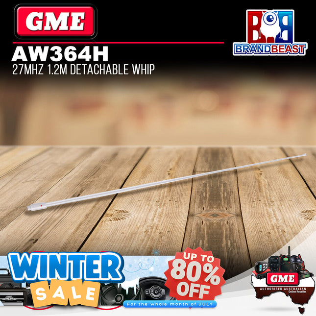 GME AW364H 1200mm Marine 27mhz Antenna Whip - White