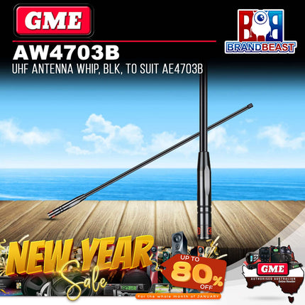 GME AW4703B 995mm Antenna Whip (6.6dbi Gain) - Black