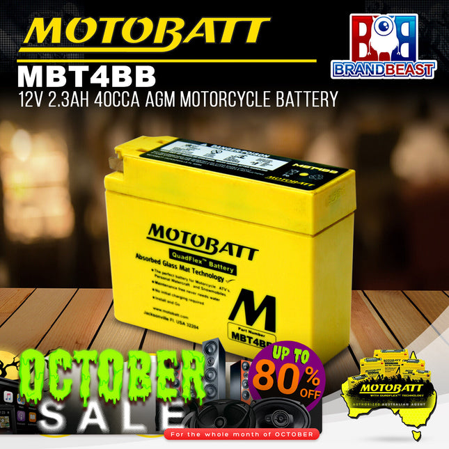 Motobatt MBT4BB 12V 2.3Ah 40CCA AGM Motorcycle Battery With Quadflex Technology