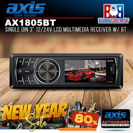 Axis AX1805BT 3‚Äù Single Din 12/24V LCD Multimedia Receiver w/ BT